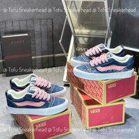 [Hộp bảo vệ giày miễn phí] Giày vans Ku Skool màu xanh hồng, Giày vans Navy có sọc hồng