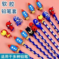 Hộp bảo vệ nắp bút cho bé trai, sáng tạo, hoạt hình dễ thương, anh hùng Marvel, Iron Man, silicone, bìa bút cao su mềm cho bé gái