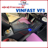 Hộp bệ tỳ tay yên ngựa xe Vinfast VF3 màu đen cao cấp, có LED sạc nhanh, sạc không dây tiện lợi
