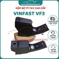 Hộp bệ tỳ tay yên ngựa xe Vinfast VF3 màu đen cao cấp, có LED sạc nhanh, sạc không dây tiện lợi
