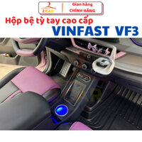 Hộp bệ tỳ tay yên ngựa xe Vinfast VF3 màu đen cao cấp, có LED sạc nhanh, sạc không dây tiện lợi