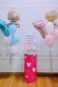 Hộp bóng bay + 2 chùm bóng bay – xanh hồng pastel