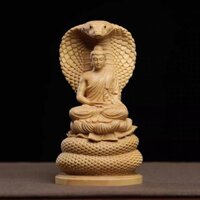 Hộp Boxwood Rắn Phật Sakyamuni Phật Gỗ Khắc Đồ Trang Trí Ô Tô Thờ Thần Tượng Nhà Gỗ gụ Trang Trí Hơi Lỗi 3.7