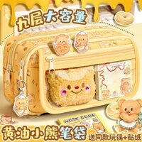 Hộp bút Butter Bear dung tích lớn dễ thương, hộp bút cao cấp phong cách Ins, hộp văn phòng phẩm mới 2025 cho học sinh trung học, túi kem, bộ văn phòng phẩm cho bé gái tiểu học 2024 siêu phổ biến