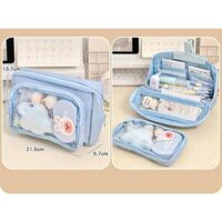 Hộp bút chì dung lượng lớn, túi văn phòng phẩm màu trơn cao cấp, hộp bút chì nhiều lớp dành cho học sinh trung học cơ sở