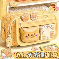 Hộp bút chì hình gấu bơ phổ biến, dung tích lớn, phong cách thẩm mỹ cao, hộp bút chì cho bé gái, hộp văn phòng phẩm mới 2025 cho học sinh trung học, túi lưu trữ đa chức năng dễ thương, túi bút chì trong suốt cho học sinh tiểu học