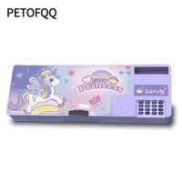 Hộp Bút Chì PETOFQQ, Bút Chì Hoạt Hình Bằng Nhựa, Gấu Kỳ Lân Đa Năng Có Máy Tính Mài Đồ Dùng Học Tập Trẻ Em Thanh Thiếu Niên