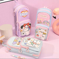 Hộp bút dáng balo 3 lớp 6 ngăn xinh xắn, túi đựng bút bé gái cao cấp, đồ dùng họ tập, văn phòng phẩm