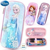Hộp Bút Elsa 3D Chính Hãng Disney Cho Bé Gái Chất Liệu Chống Thấm Nước, 3 Ngăn