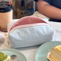 Hộp Bút Kẻ Sọc Xanh Baby Blue/ Pouch/ Túi Đựng Đồ Makeup