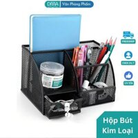 Hộp bút Kim Loại để bàn có Ngăn Kéo Rời đa năng, ống đựng bút, đồ dùng học tập tiện ích - DMA VPP