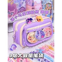 Hộp bút Koton trong suốt, túi đựng bút nhiều lớp, có thể đựng huy hiệu, hộp văn phòng phẩm, giá trị cao, hộp bút mới 2025 cho nữ, dung tích lớn, phong cách anime cho nữ sinh trung học cơ sở, túi dễ thương có huy hiệu