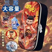 Hộp bút Nezha: Con của biển cho bé trai, hộp văn phòng phẩm đa lớp chống nước lớn cho trẻ em [qs]