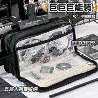 Hộp bút trong suốt có thể đựng huy hiệu, túi đựng đau ẩn cho cô gái trung học, hộp văn phòng phẩm màu sắc đồng nhất, dung tích lớn, lớp đau có thể đựng thẻ nhỏ, thiết kế hai chiều, cảm giác thiết kế cao cấp, mẫu mới