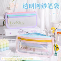 Hộp bút trong suốt dòng màu Macron, hộp văn phòng phẩm dung tích lớn, văn phòng phẩm cho học sinh