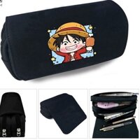 Hộp bút vải canvas khóa trắng in hình ONE PIECE Đảo Hải Tặc ver Vuông đi học tiện lợi anime chibi