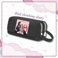 Hộp bút vải canvas khóa trắng in hình BAD THINKING DAIRY girl love manhwa đi học tiện lợi