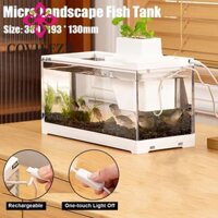Hộp cá cảnh COVIEEZB, có đèn LED trong suốt Bể cá để bàn Mini, Hệ thống nước tuần hoàn lọc với máy bơm nước Bể cá cảnh vi mô Cá nhiệt đới
