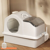Hộp cát mèo dạng hành lang, khép kín, nắp lật chống tràn, kích thước lớn, chống mùi, nhà vệ sinh mèo bền đẹp