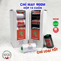 Hộp chỉ may công nghiệp TRẮNG ĐEN 10 cuộn 900m HOA MAI GCH9H độ bền cao loại tốt giá rẻ phụ liệu may mặc