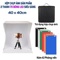 Hộp chụp ảnh sản phẩm mini mềm gấp gọn 40x40cm có 2 dàn đèn led 6 phông nền