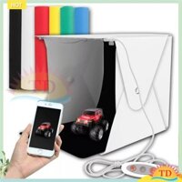 Hộp chụp hình sản phẩm Có nút tùy chỉnh ánh sáng, có đèn 40 Led, 2 Thanh + 6 phong nền (nút bấm cố định, 22.6*23*24CM)