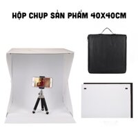 Hộp chụp sản phẩm 40cm x 40cm tích hợp 1 dây đèn Led kèm phông nền 2 màu trắng đen (có túi đựng)