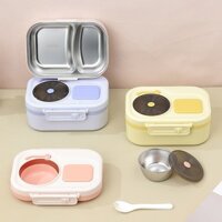 Hộp cơm 2 ngăn inox 304 kèm bát và dĩa màu pastel xinh xắn HC2NCANH149