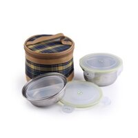 Hộp Cơm 2 Ngăn Inox Hàn Quốc TERRA Hình Tròn Có Nắp Đậy Và Túi Giữ Nhiệt Thời Trang SL1