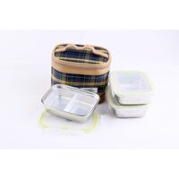 Hộp Cơm 3 Ngăn Inox Hàn Quốc TERRA Hình Chữ Nhật Có Nắp Đậy Và Túi Giữ Nhiệt Thời Trang SL4