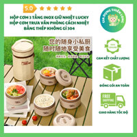 Hộp Cơm 3 Tầng Inox Giữ Nhiệt Lucky, Làm Hộp Cơm Trưa Văn Phòng Cách Nhiệt Bằng, Chất Liệu Inox 304