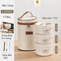 HỘP CƠM 3 TẦNG LUNCH BOX /LUCKY / BENTO BOX TẶNG KÈM TÚI ĐỰNG + ĐŨA THÌA - cặp lồng 3 tầng lunch Box