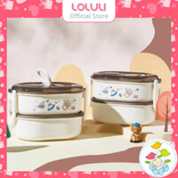 Hộp cơm bento 2 Tầng hình Phi Hành Gia cho bé có quai xách tiện lợi kèm muỗng nĩa, nhựa PP hinh 6449 | LOLULI