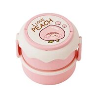 Hộp cơm bento tròn cho bé trái cây dễ thương nhựa PP 2 ngăn kèm muỗng nĩa 6365 – cái