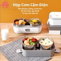 Hộp cơm cắm điện 2 tầng 4 ngăn inox giữ nhiệt hâm đóng và tự nấu chín thức ăn, Cà Men Đựng Cơm Đi Làm. - Linh Nhi