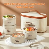 Hộp cơm cắm điện 2 tầng 4 ngăn inox giữ nhiệt hâm đóng và tự nấu chín thức ăn, Cà Men Đựng Cơm Đi Làm.