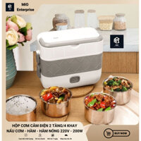 HỘP CƠM CẮM ĐIỆN 2 TẦNG 4 NGĂN INOX GIỮ NHIỆT, HÂM NÓNG VÀ TỰ NẤU CHÍN THỨC ĂN, CÀ MEN ĐỰNG CƠM ĐI LÀM 220V/200W 2023
