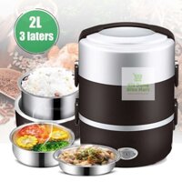 Hộp Cơm Cắm Điện 3 Tầng Ruột Inox 304, Hộp đựng cơm hâm nóng cắm điện 3 tầng, cặp lồng cơm văn phòng- Gia Dụng Bibo Mart
