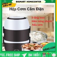 Hôp Cơm Cắm Điện ⭐️FREESHIP⭐️ Hộp Cơm Hâm Nóng 3 Tầng Cắm Điện Inox - Ủ Thức Ăn Tự Động