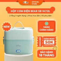Hộp Cơm Cắm Điện Bear 2 Tầng 3 Ngăn Hâm Nóng Cực Nhanh Inox 304 An Toàn Tuyệt Đối Chống Trào 1,2L SB-HC12L