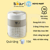 Hộp cơm cắm điện Bear DFH-A20D1, 2.0 lít,  inox 304, nấu chín cơm, hâm nóng, giữ nhiệt, hộp cơm văn phòng, cặp lồng điện