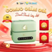 Hộp cơm cắm điện Bear DFH-B12K5, 1.2L, 2 tầng 3 ngăn, nấu chín cơm, hâm nóng, inox 304, hộp cơm văn phòng, cặp lồng