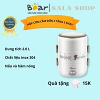 Hộp cơm cắm điện Bear DFH-S2358, 2.0 lít, 3 tầng, nấu chín, giữ nhiệt và hâm nóng cho thức ăn, dùng cho văn phòng