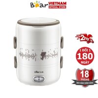 Hộp cơm cắm điện giữ nhiệt 2L Bear, 3 khay Inox, hâm nóng và tự nấu chín thức ăn – BH 6-18 tháng