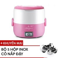 Hộp cơm cắm điện hâm nóng thức ăn 2 ngăn Meiyun My2in (Hồng) - Khuyến mãi bộ 5 hộp Inox