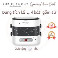 Hộp cơm cắm điện hẹn giờ 2 tầng Life element, 4 bát gốm sứ, giữ nhiệt, hâm nóng và nấu chín thức ăn, dùng cho văn phòng
