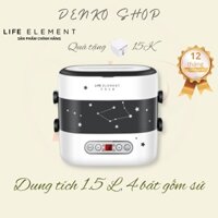 Hộp cơm cắm điện hẹn giờ Life Element 2 tầng, 4 bát gốm sứ, giữ nhiệt, hâm nóng và nấu chín thức ăn, dùng cho văn phòng