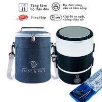 Hộp cơm cắm điện, hộp cơm hâm nóng giữ nhiệt kèm túi đựng tặng bộ thìa đũa siêu sang