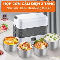 Hộp Cơm Cắm Điện Inox 2 Tầng 4 Ngăn, Tự Nấu Chín Thức Ăn Và Hâm Nóng, Giữ Nhiệt.