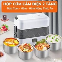 Hộp Cơm Cắm Điện LUNCHBOX 2 Tầng 4 Ngăn Inox Giữ Nhiệt Hâm Nóng Và Tự Nấu Chín Thức Ăn.